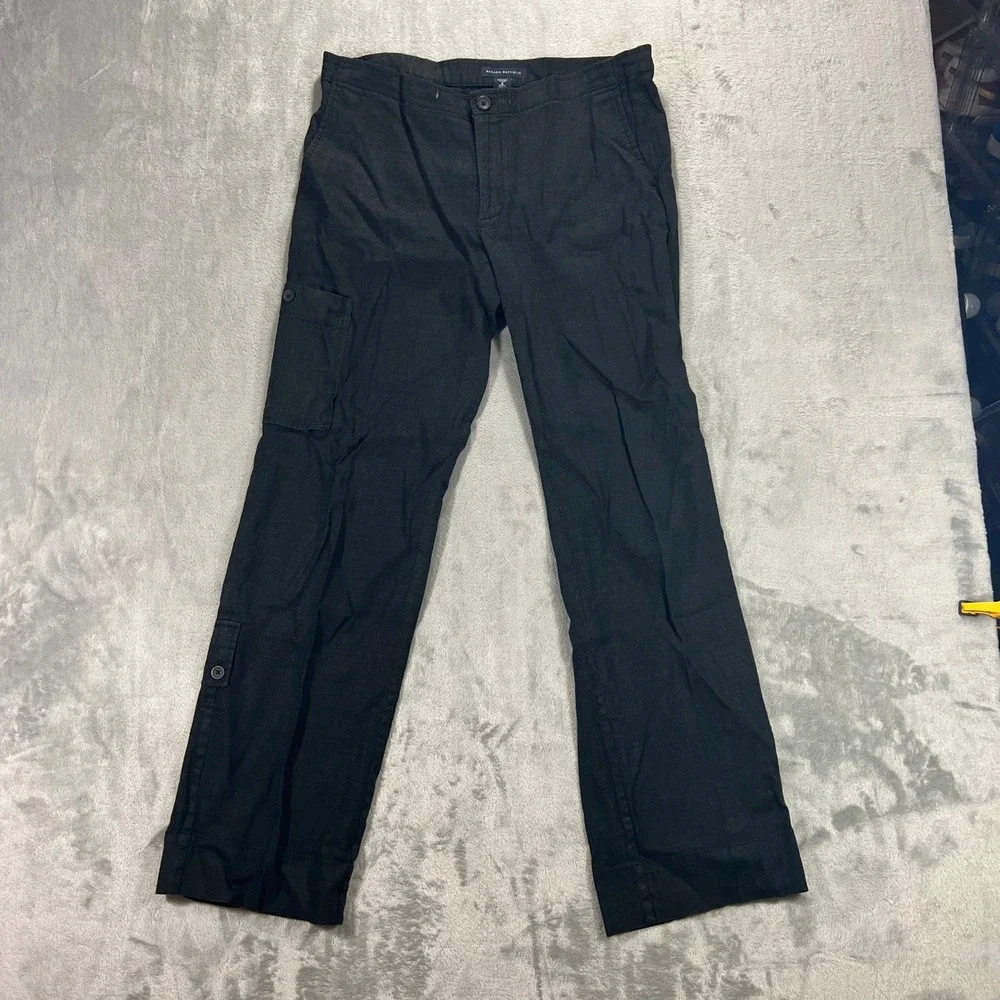 BANANA REPUBLIC Cargo Pants Womens 6 Black Soft Stretch Linen Vintage Y2K 2000s
